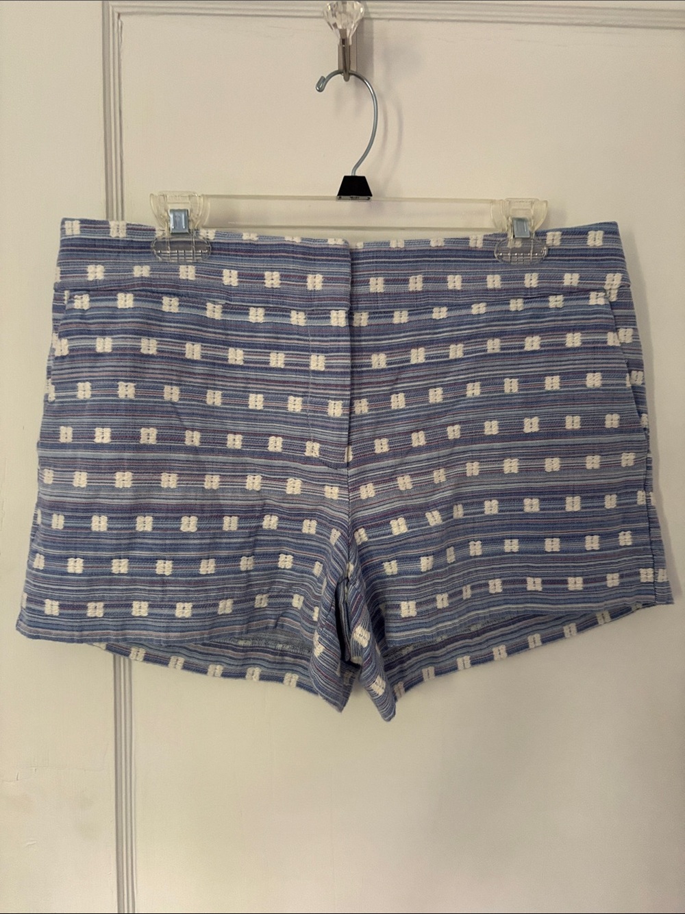 NWT LOFT Light Blue & Cream Stripe-Check Shorts